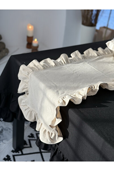 KaiAtelier Runner dreptunghiular din in natural Heryeri cu volane 40x120cm