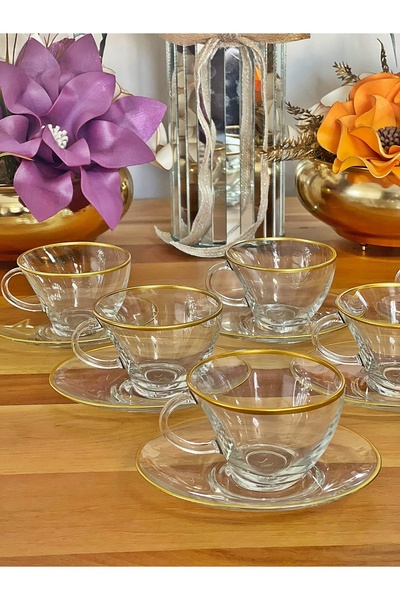 P&ORA PREMIUM KITCHEN PRODUCTS Penguin Cup Set 12 Pieces for 6 People Gilt Tea Set Coffee Set Gift Glass Dowery Set