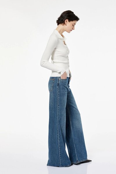 Koton Kadın X Sima Tarkan - Pamuklu İspanyol Paça Flare Jean Pantolon - Wide Flare Jean 6W