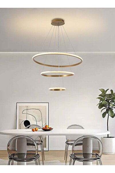 best power ثريا سقف LED ذهبية حديثة 6911 - 3 حلقات دائرية قابلة للتعديل، ثريا...