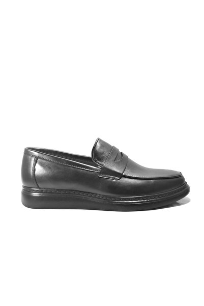 Onlo Ayakkabı K-180 Genuine Leather Black Eva Light Sole Men's Loafer Shoes