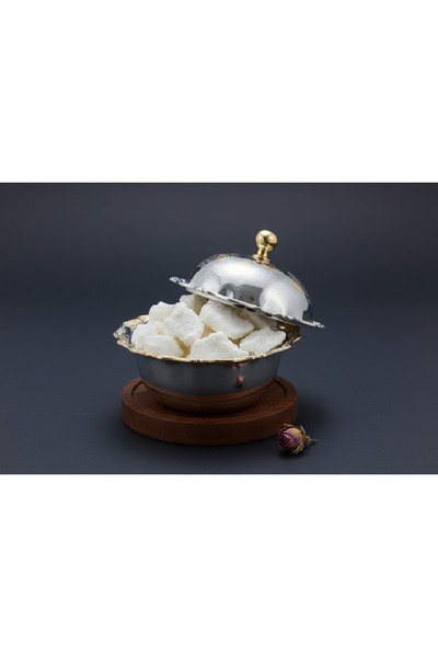 ALSAIF KITCHEN Ornate Silver & Gold Plated Mini Serving Bowl with Lid - Scalloped Candy, Nut. dates