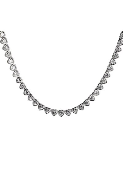 Tessero Colier Tennis Luxury cu tăietură inimă, zirconiu, 40 cm, 4 mm, placat cu aur alb de 18K, argint