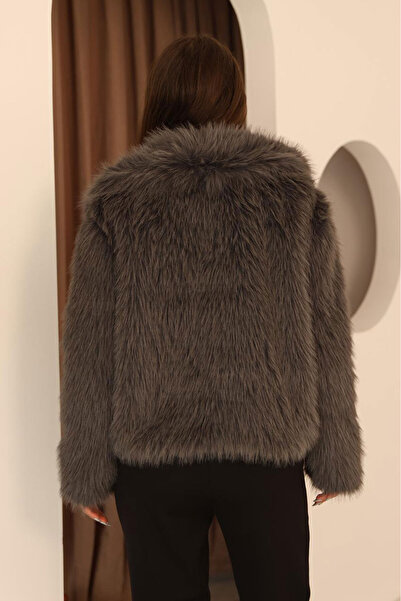 Nazline Women's Double Pocket Shawl Collar Fur Plush Coat