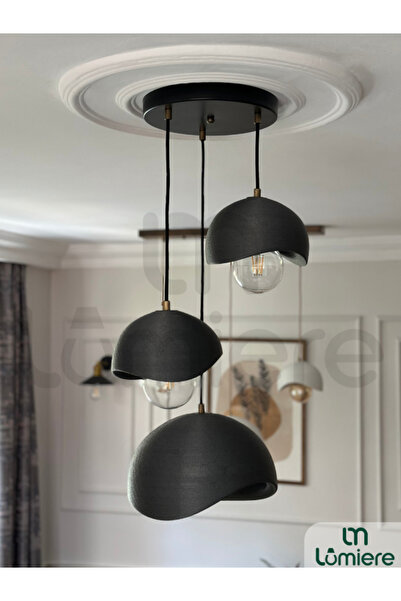 lumiere Design Beton Görünümlü İskandinav &Bohem Tarz 3’lü Sarkıt Avize -Prof...