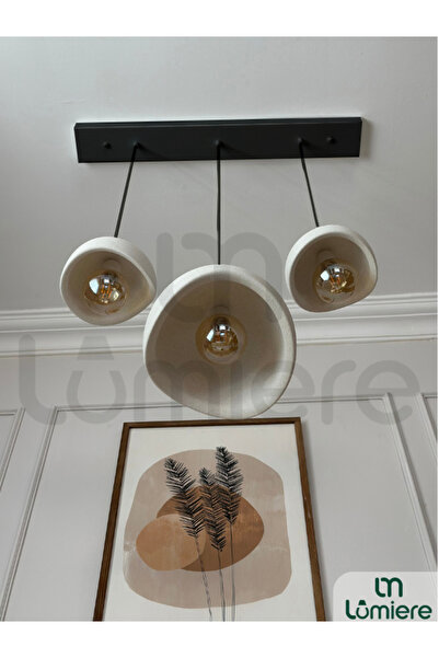 lumiere Design Beton Görünümlü İskandinav Bohem 3’lü Sarkıt Avize - Yemek Masası Salon Avize + Ampul Dahil