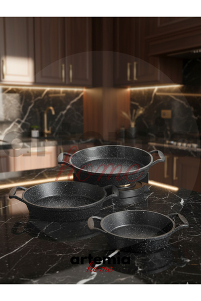 Artemia Home 3-Piece Sahan Set | Capless Granite Casting | Premium Set with Heat Resistant Non-Stick Surface