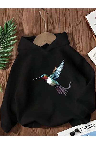 oneagılyazı Суитшърт с качулка и принт на птици