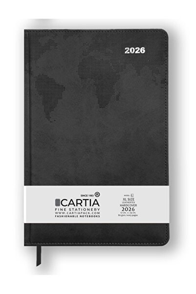 Cartia 2026 Ajanda Siyah Dünya Haritalı 17X24 A Model