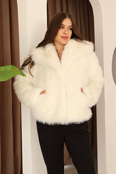 Nazline Women's Double Pocket Shawl Collar Fur Plush Coat