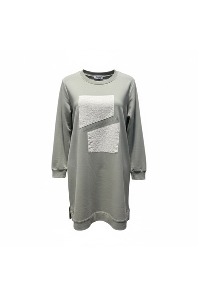 ALEYNA GİYİM Kumaş Detaylı Uzun Kollu Sweat Tunik – Haki