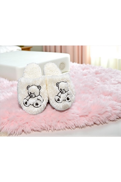 Bmp Terlik Ecru Teddy Bear Plush Children's House Slippers