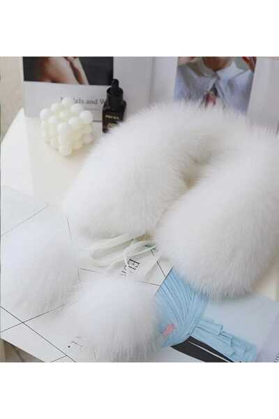 milio Faux Fur Shawl Collar Scarf with Pompom Detail
