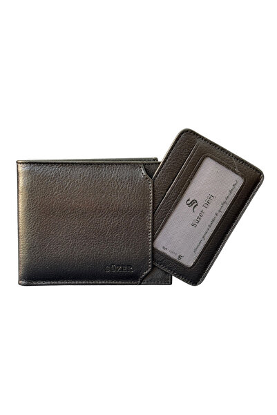 S.S SÜZER DERİ Detachable Card Holder Horizontal Classic Model Genuine Leather Men's Wallet Black