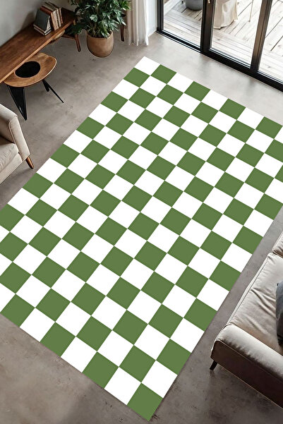 Halı Adam Retro Tarz Dama Motifli Dijital Baskı Halı