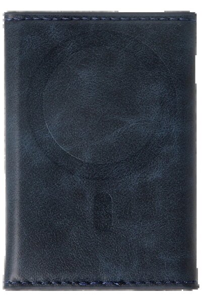 CepteToptan Myt09 Tema Magsafe Leather Card Holder - Navy Blue