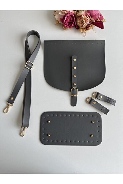 zg hobi aksesuar طقم حقيبة محبوكة - قاعدة - حزام - غطاء - لون رمادي فاتح