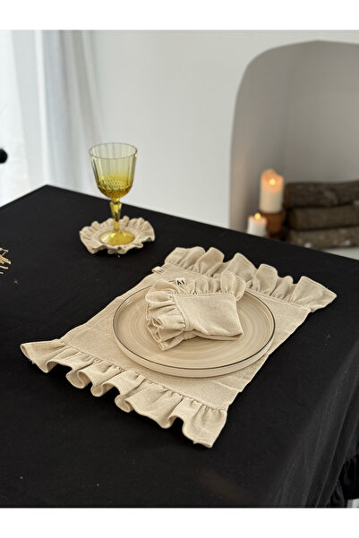 KaiAtelier 6Lı Natural Keten İki Yanı Fırfırlı Supla / Amerikan Servis