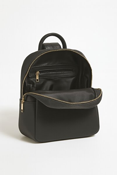 Çantacım Backpack Women's Leather Gold Detail Large Volume Gold Zipper