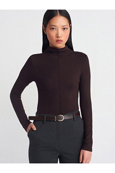 Coral Риза с дълъг ръкав и стояща яка 31391 Тъмнокафява