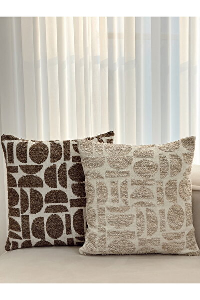 AYSA HOME DECOR Lunea Beige Geometry Patterned Single Throw Pillow Cover