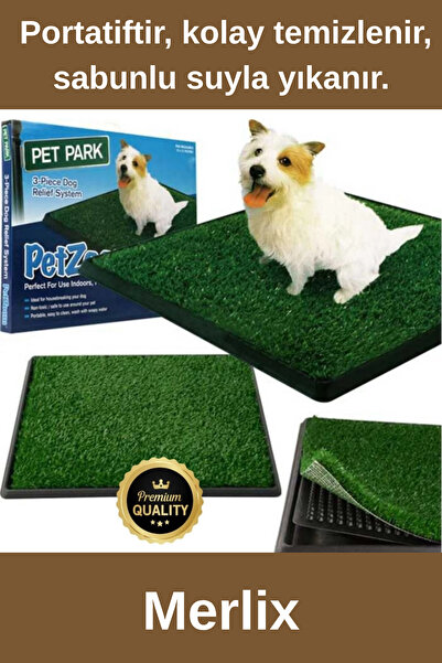 Merlix 3 Katmanlı Kolay Temizlenebilir Evcil Hayvan Yavru Köpek Tuvalet Eğitimi Büyük Ölçülmüş Çim Halı
