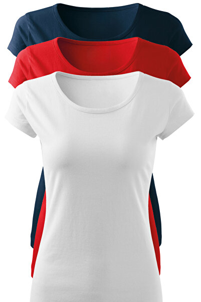 JOY CREATIVE Set of 3 women's t-shirts, simple, casual, 100% cotton, easy to match