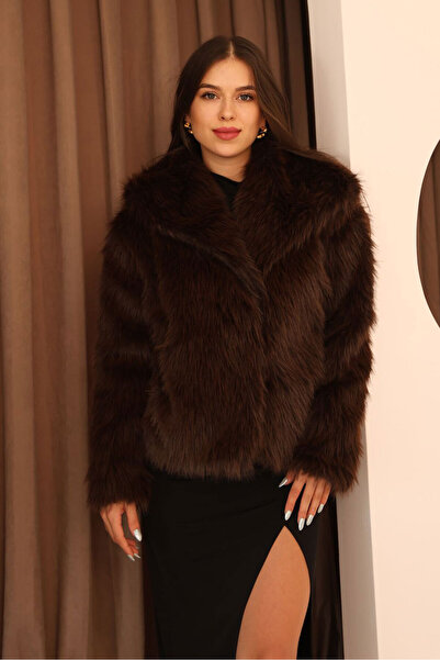 Nazline Women's Double Pocket Shawl Collar Fur Plush Coat