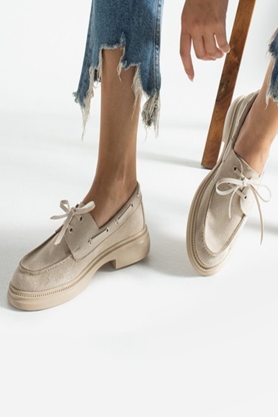 Alsat Park Kadın Bağcıklı Günlük Loafer Ayakkabı-Bej Süet