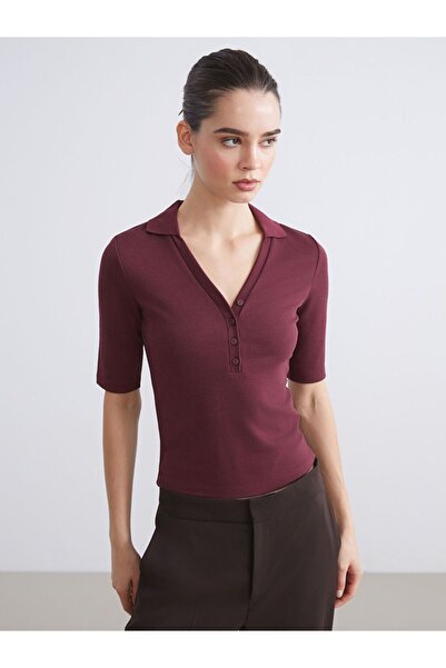LC Waikiki Polo Collar Women's Ribbed T-Shirt