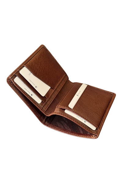 S.S SÜZER DERİ Slim and Mini Size Vertical Model Genuine Leather Men's Wallet Brown