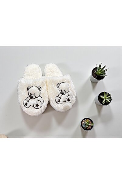 Bmp Terlik Ecru Teddy Bear Plush Children's House Slippers