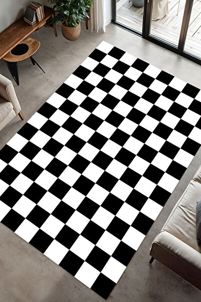 Halı Adam Retro Tarz Dama Motifli Dijital Baskı Halı