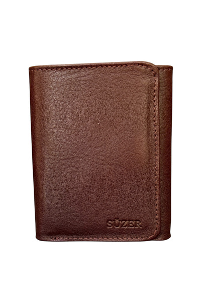 S.S SÜZER DERİ Tri-Fold Model Magnetic Genuine Leather Men's Wallet - Brown