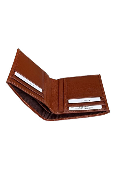 S.S SÜZER DERİ Vertical Model Genuine Leather Men's Wallet with Detachable Card Holder, Brown