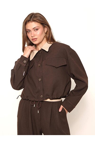 Coral سترة بياقة مطاطية Ckt00924 لون بني