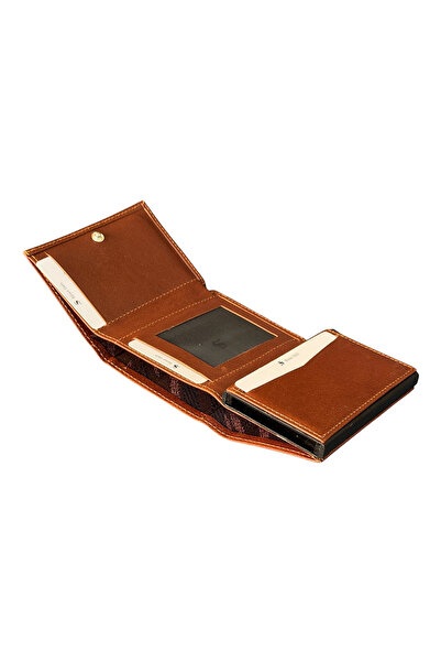 S.S SÜZER DERİ Genuine Leather Automatic Mechanism Credit Card Holder Tan