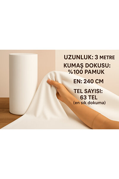 Loova Kumaş 3 Metre beyaz renk %100 pamuk 240 cm en akfil optik beyaz kumaş 6...