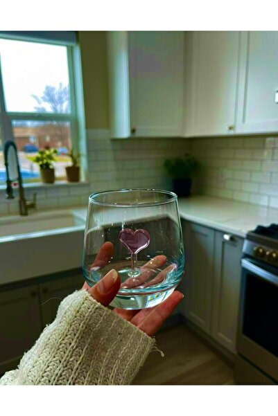 Arsglass Cam El Yapımı Şeffaf Pembe Kalp Figürlü Bardak