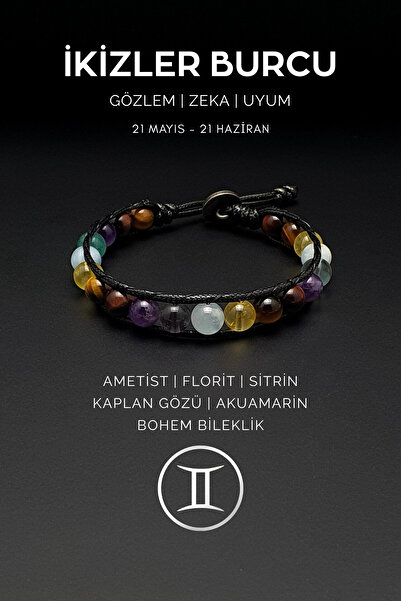 Seven Art Jewelry سوار بوهيمي مصنوع يدويًا برج الجوزاء – مرصع بأحجار الأكواما...