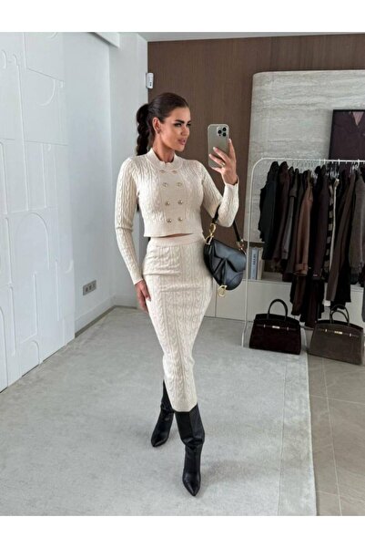 FRİYA Women's Crop Sweater and Skirt Set