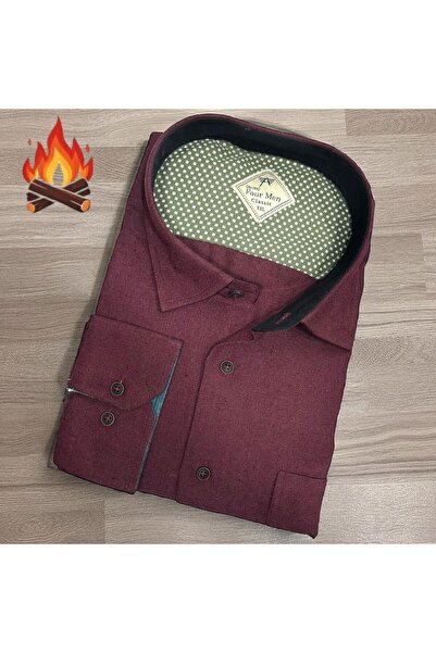 EREN STYLE Cămașă clasică din țesătură de flanel de iarnă, 100% bumbac, cu mâ...