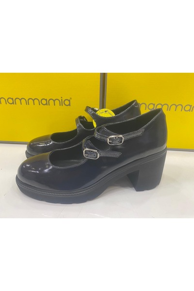 Mammamia D25Ka-160 Women's Genuine Patent Leather Classic Heeled Shoes Dark Blue