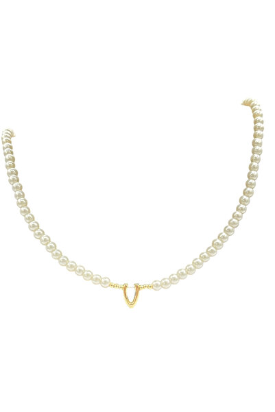 ElectraStore Colier De Perle Cu Pandantiv Litera V - C4252