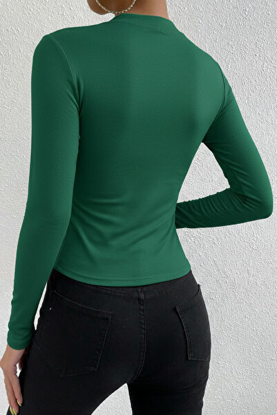 Imoda Women's Green Long Sleeve Blouse with Drawstring Detail at Waist and Neck