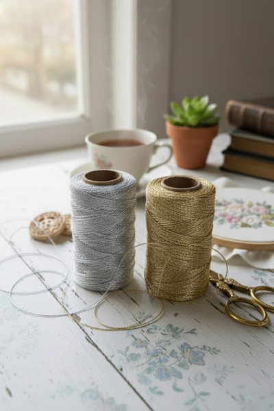 OLİ Art خيط تغليف متين باللون الذهبي والفضي بطول 100 متر - للهدايا والصناديق والأعمال اليدوية والتزيين