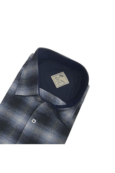 EREN STYLE Cămașă neagră clasică din țesătură de flanel de iarnă, 100% bumbac...