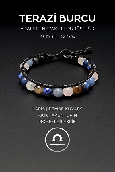 Seven Art Jewelry سوار بوهيمي مصنوع يدويًا بعلامة برج الميزان – مصنوع من حجر ...