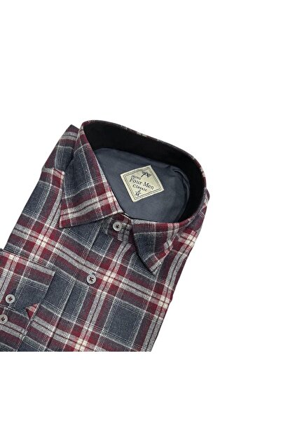 EREN STYLE Cămașă clasică din țesătură de flanel de iarnă, 100% bumbac, cu mâ...