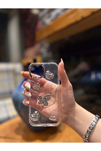 iPhone 13 Pro Uyumlu Kalp Ve Kelebek Desenli Darbeye Karşı Dayanıklı Kılıf PLASTIC COVER